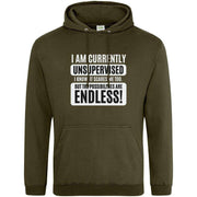 Teemarkable! I am Currently Unsupervised Hoodie Olive Green / Small - 96-101cm | 38-40"(Chest)