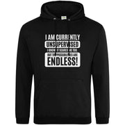 Teemarkable! I am Currently Unsupervised Hoodie Black / Small - 96-101cm | 38-40"(Chest)