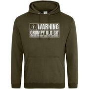 Teemarkable! Warning Grumpy Old Git Hoodie Olive Green / Small - 96-101cm | 38-40"(Chest)