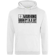 Teemarkable! Warning Grumpy Old Git Hoodie White / Small - 96-101cm | 38-40"(Chest)