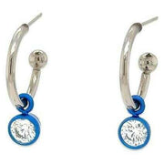 Ti2 Titanium Gem Charm Hoop Earrings - Dark Blue