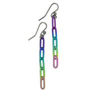 Ti2 Titanium Paperclip Drop Earrings - Rainbow