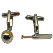 Bassin and Brown Cricket Bat Cufflinks - Silver