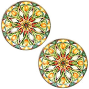 Bassin and Brown Kaleidoscope Flower Spray Cufflinks - Green/White/Orange