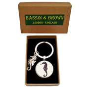 Bassin and Brown Seahorse Key Ring - White/Black