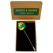 Bassin and Brown Two Colour Rose Jacket Lapel Pin - Yellow/Green