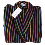 Bown of London Mozart Bold Primary Striped Cotton Velour Dressing Gown - Black/Multi-colour