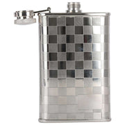 David Van Hagen 3.5oz Stainless Steel Chequered Hip Flask with Engraving Space - Silver