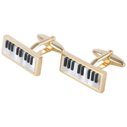 David Van Hagen Gold Plated Mother of Pearl and Onyx Keyboard Cufflinks  - White/Black/Gold