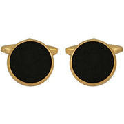 David Van Hagen Gold Plated Onyx Round Cufflinks - Black/Gold