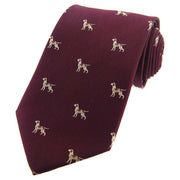 David Van Hagen Pointer Dogs Woven Country Silk Tie - Wine