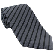 Michelsons of London Striped Extra Long Polyester Tie - Grey/Black