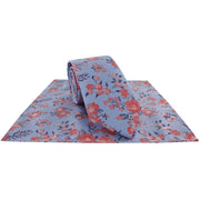 Michelsons of London Textured Springtime Floral Polyester Tie and Pocket Square Set - Blue/Coral