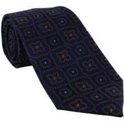 Michelsons of London Traditional Medallion Tie and Pocket Square Set - Navy/Brown