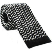 Michelsons of London Zig Zag Silk Knitted Skinny Tie - Black/White